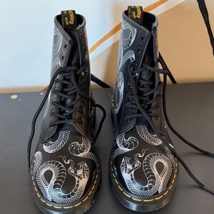 Dr. Martens Black Boots with White Snake Design